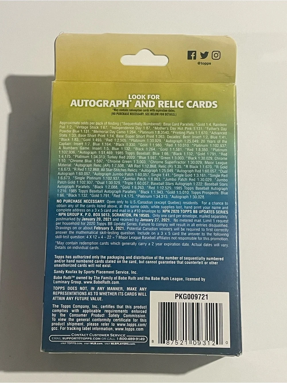 2020 Topps MLB Baseball Updated Series Sealed Hanger Box 67 Cards